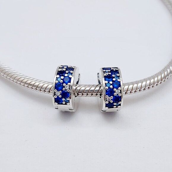 Pandora Pave Blue Clip Charms - Picture 1 of 5